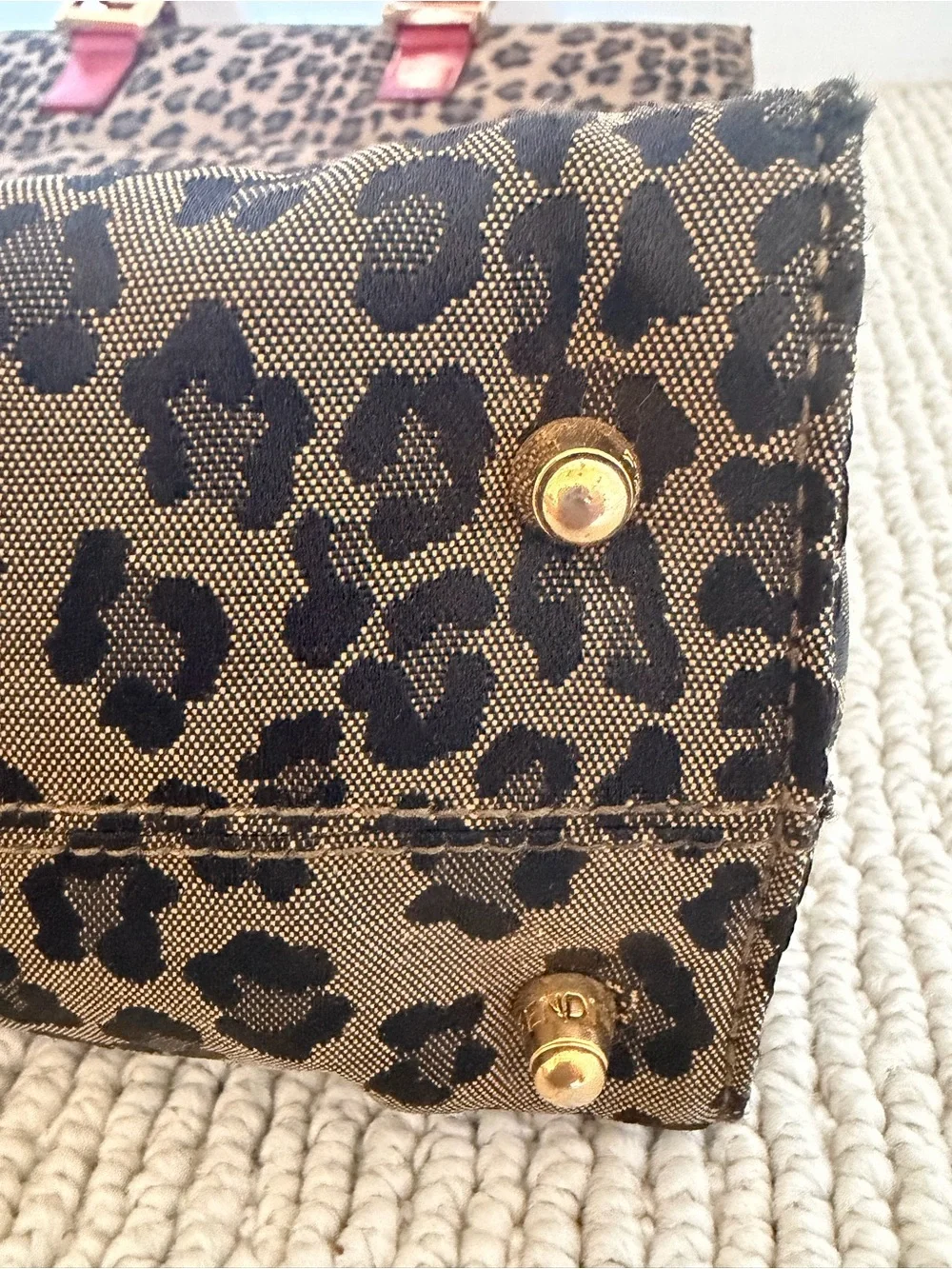 Fendi Leopard Print Tote with Red Leather Handles